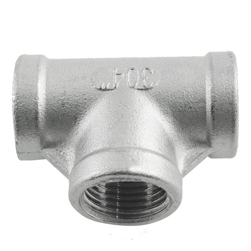heyous 304 Stainless Steel Female Threaded 3 Way Tee T Pipe Fitting NPT 1/2 Inch Threaded Connector - Image 1